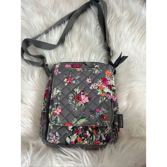 VERA BRADLEY RFID MINI HIPSTER HOPE BLOOMS id bag wallet crossbody gray - Picture 1 of 8
